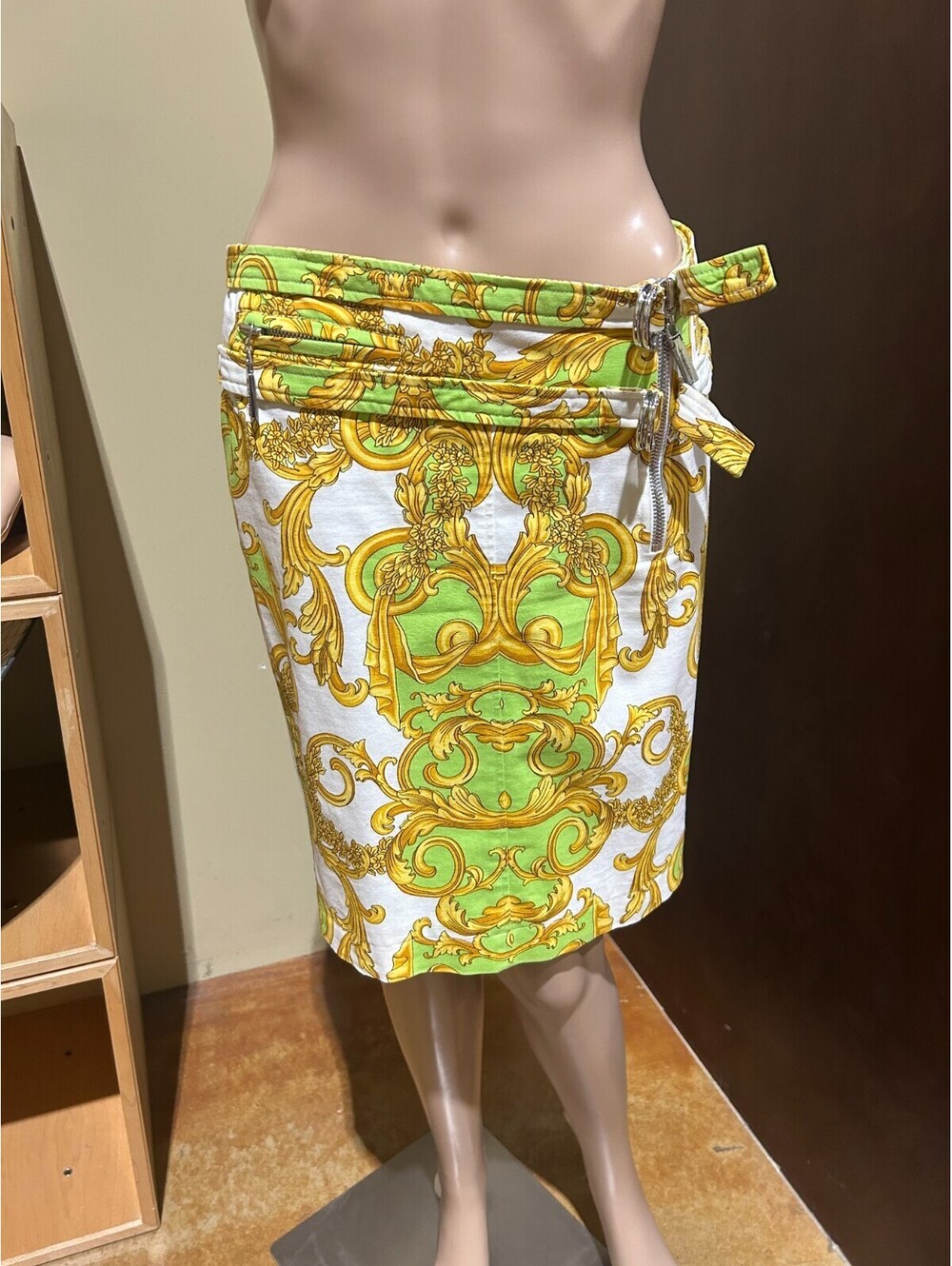Vintage Y2K Versace Knee Length Skirt with Silver Hardware IT 42/ US 6